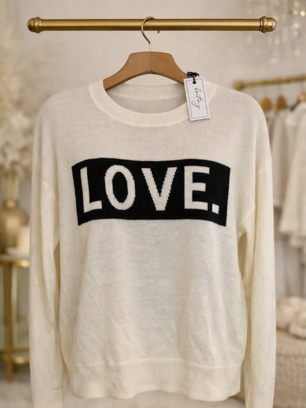 LOVE Sweater Cream Knit Lightweight Pullover Cashmere Blend Romance Coquette NWT
